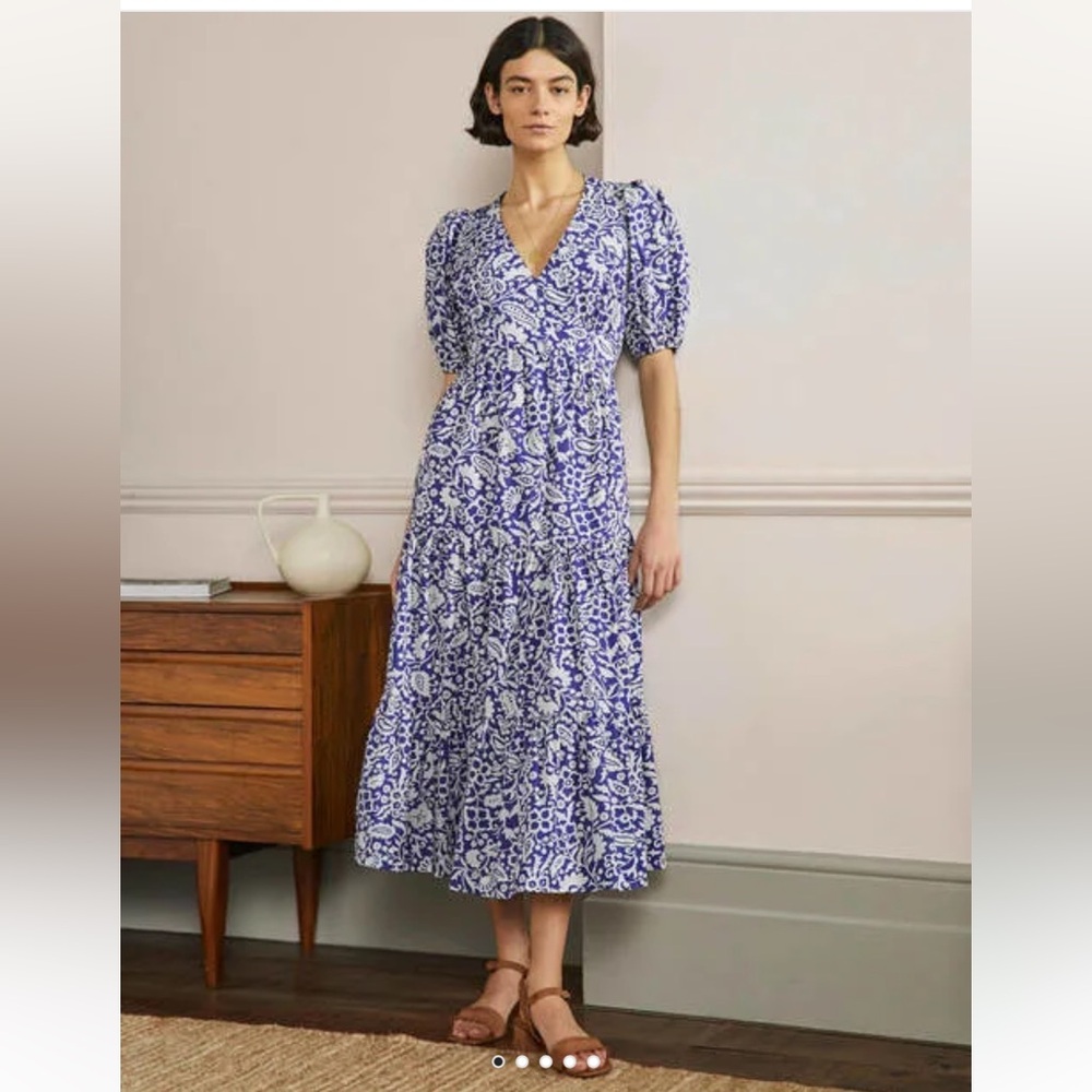 BODEN Puff Sleeve Tiered Midi Dress
